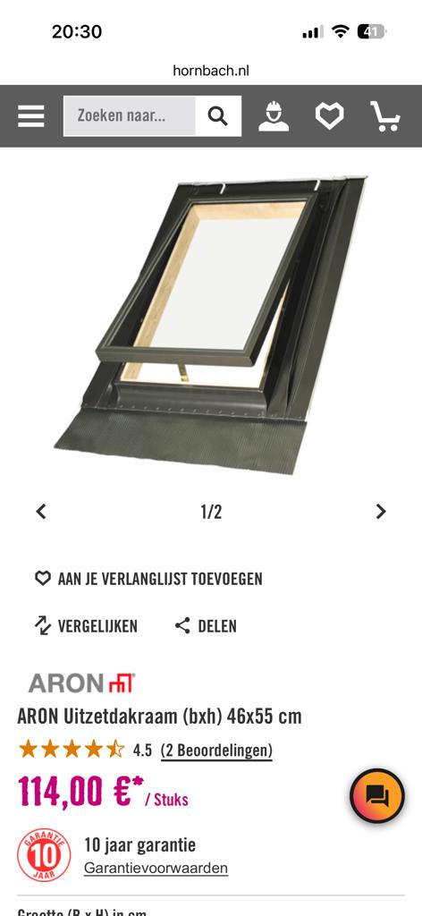 Nieuw Hornbach ARON Uitzetdakraam 46x55 cm - Ongebruikt, Ophalen, Minder dan 80 cm, Nieuw, Dubbelglas