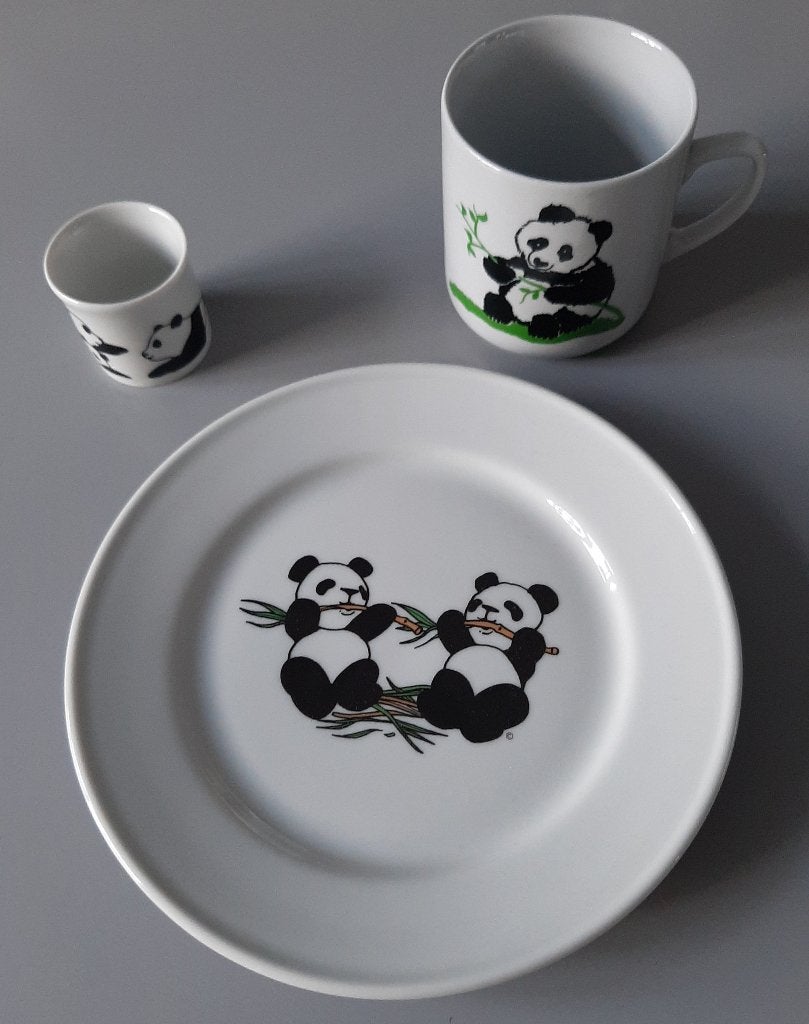 WWF / WNF mok, ontbijtbord en eierdopje met panda beertjes, Ophalen, Overige typen, Zo goed als nieuw, Overige stijlen