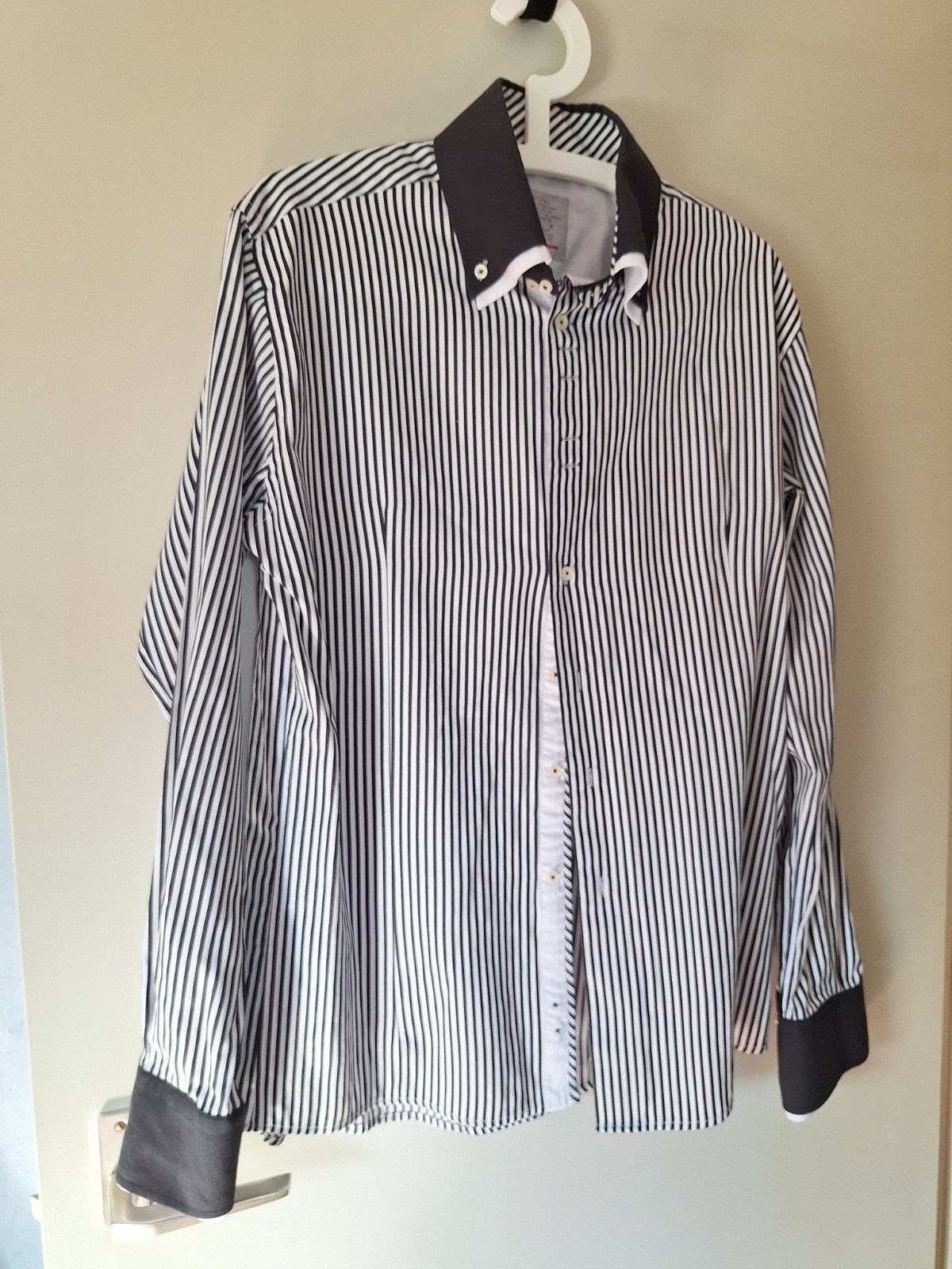 Wam Denim gestreept overhemd maat M, Zwart, Zo goed als nieuw, Wam Denim, Halswijdte 39/40 (M)