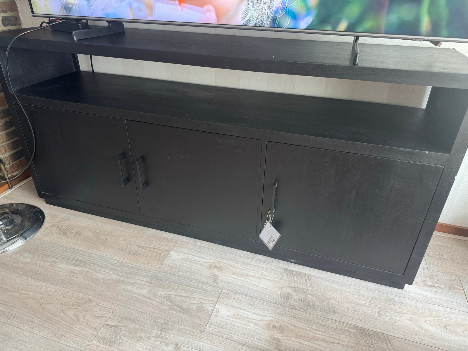 Dressoir Mangohout Zwart, 150 tot 200 cm, Ophalen of Verzenden, Zo goed als nieuw, 25 tot 50 cm