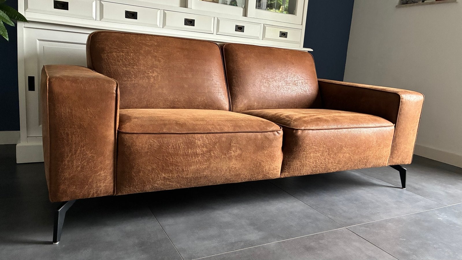 Mooie Ecolederen bank, 2 zits, zgan., Ophalen, 150 tot 200 cm, Tweepersoons, 75 tot 100 cm