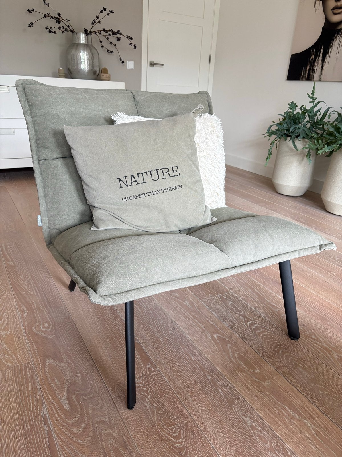 Groene fauteuil - Comfortabel en stijlvol, Huis en Inrichting, Fauteuils, Ophalen, Gebruikt, Stof, 75 tot 100 cm