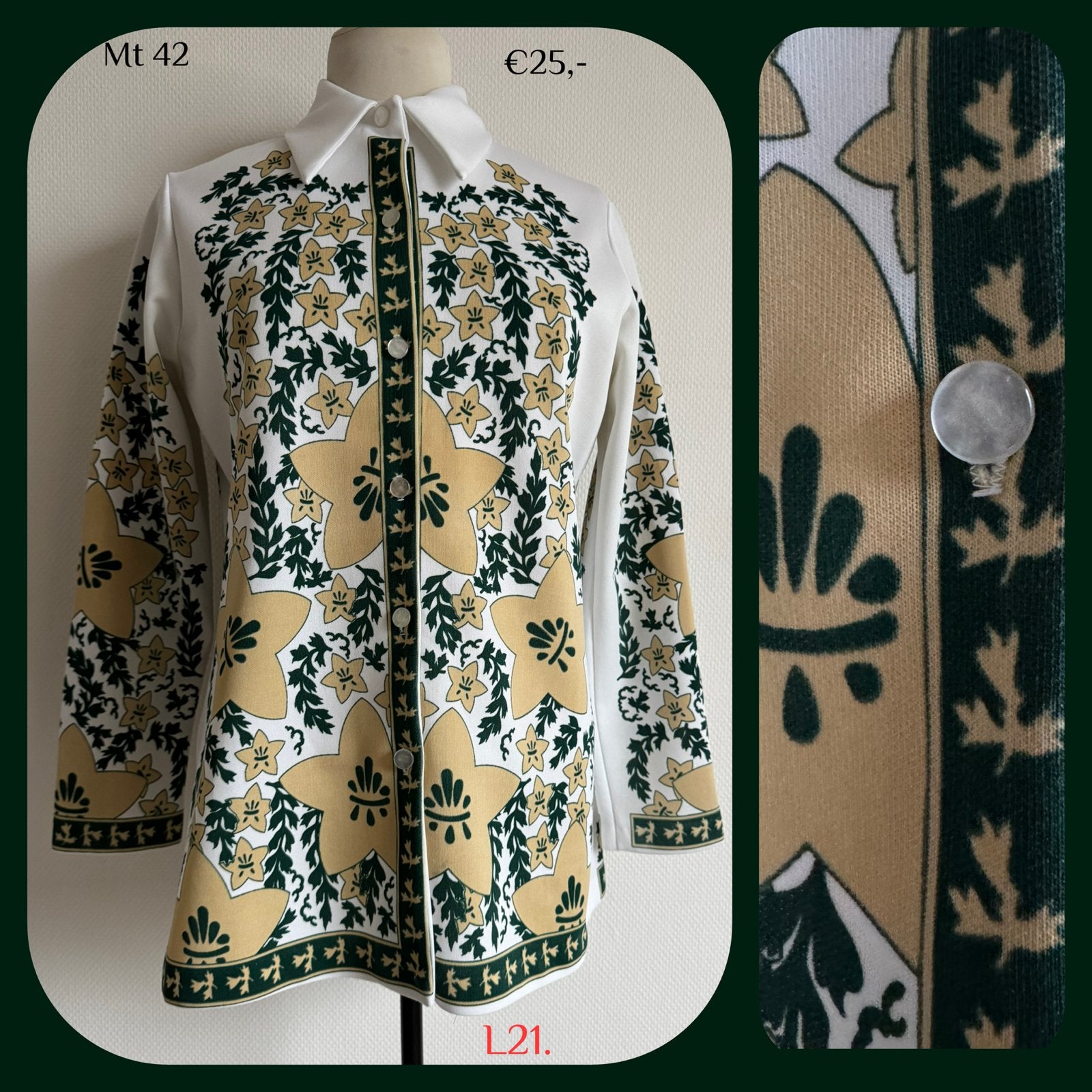 L21. Vintage blouse mt 42, Kleding | Dames, Meerkleurig, Vintage kleertjes, Maat 42/44 (L), Ophalen of Verzenden