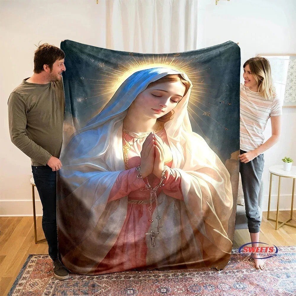 Prachtige zachte pluche deken - Maagd Maria
