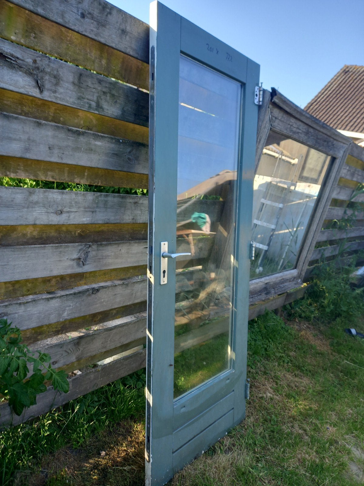 Hardhouten deur met dubbel glas voor een krat amstelbier, Ophalen, Gebruikt, 200 tot 215 cm, Glas