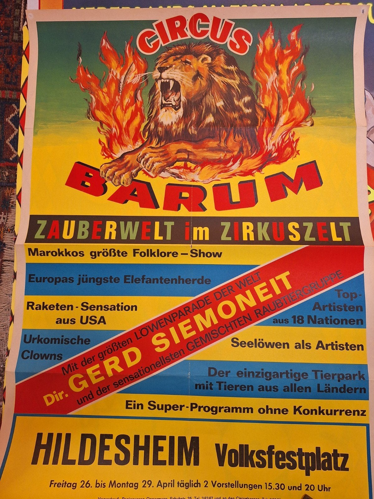 Vintage Circus Barum Poster - Leeuw en Shows, Ophalen of Verzenden, A1 t/m A3, Dier of Natuur, Rechthoekig Staand