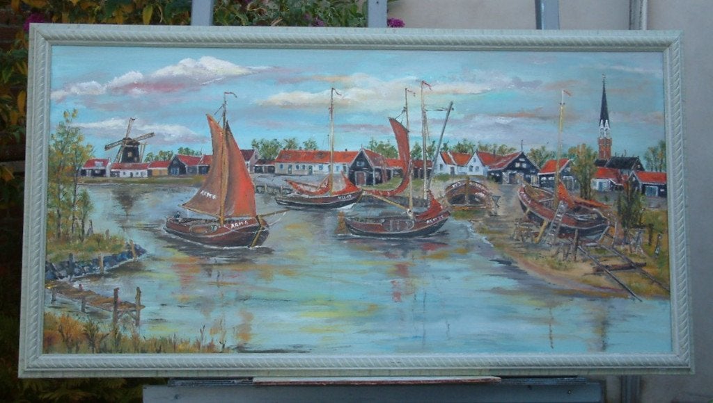 haven Arnemuiden Jac Caljouw  schilderijen Arnemuiden, Maritiem / water, Doek, Ophalen of Verzenden, Gesigneerd