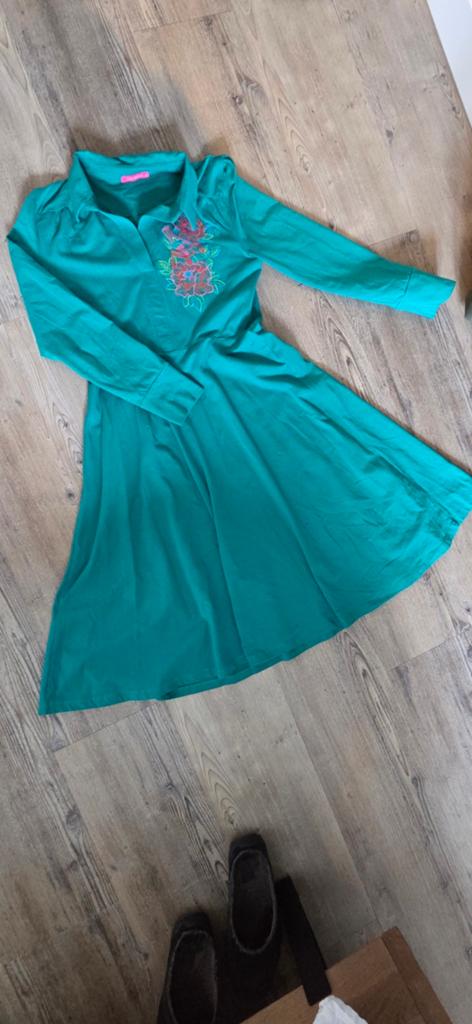 Lien & Giel Groene Jurk met Geborduurde Bloemen Maat M, Maat 38/40 (M), Ophalen of Verzenden, Zo goed als nieuw, Lien & Giel