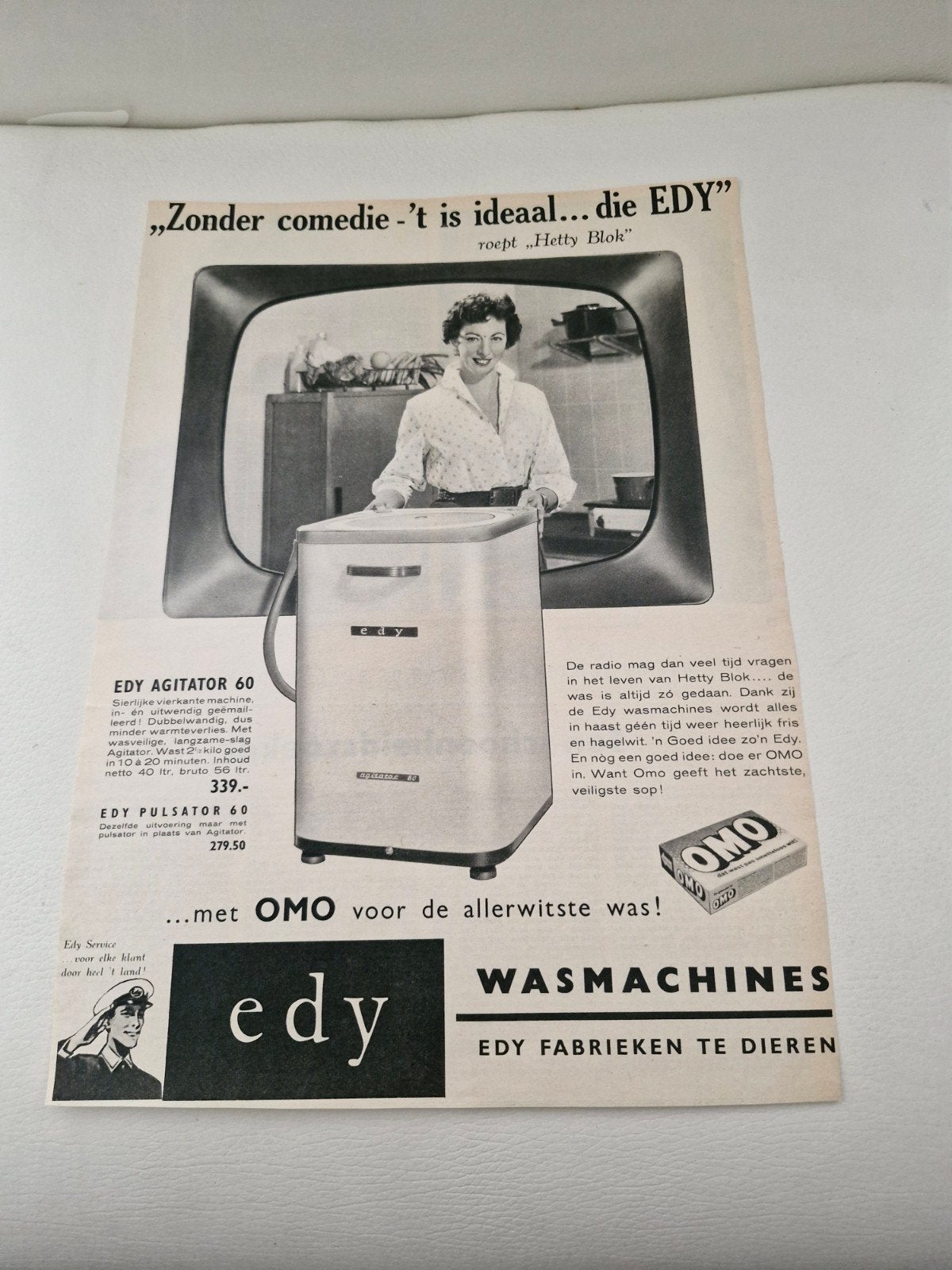 Vintage Edy Wasmachine Advertentie - 32 x 24 cm, Verzamelen, Ophalen of Verzenden, Tijdschrift