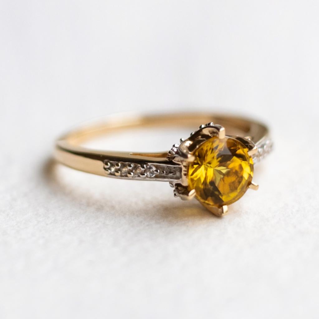 10K gouden solitaire ring met citrien diamant 17,25, Sieraden, Tassen en Uiterlijk, Ringen, Ophalen of Verzenden, Zo goed als nieuw