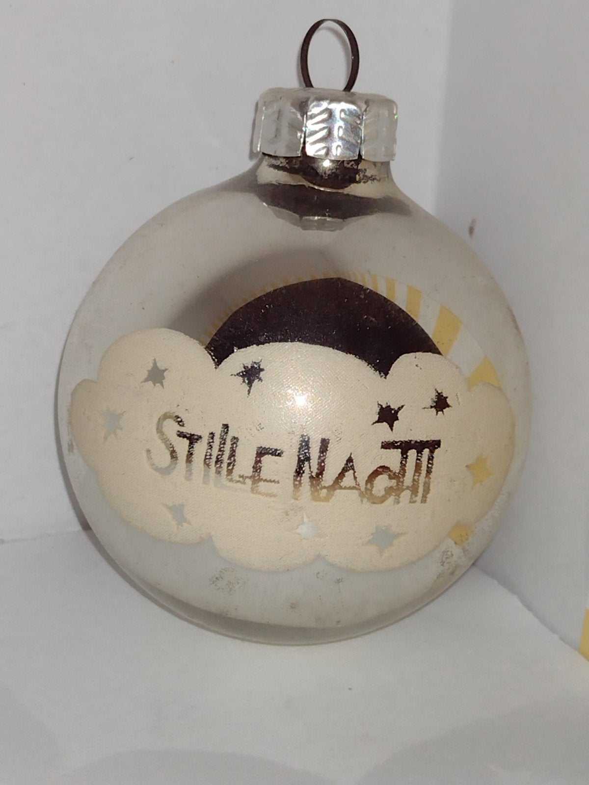 oude kerstbal tekst Stille nacht doorsnee 6 cm *, Ophalen, Gebruikt