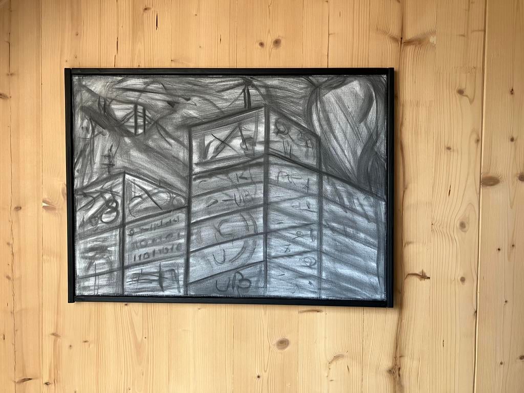 ‘Kantoor’ houtskool tekening op doek, Ophalen of Verzenden
