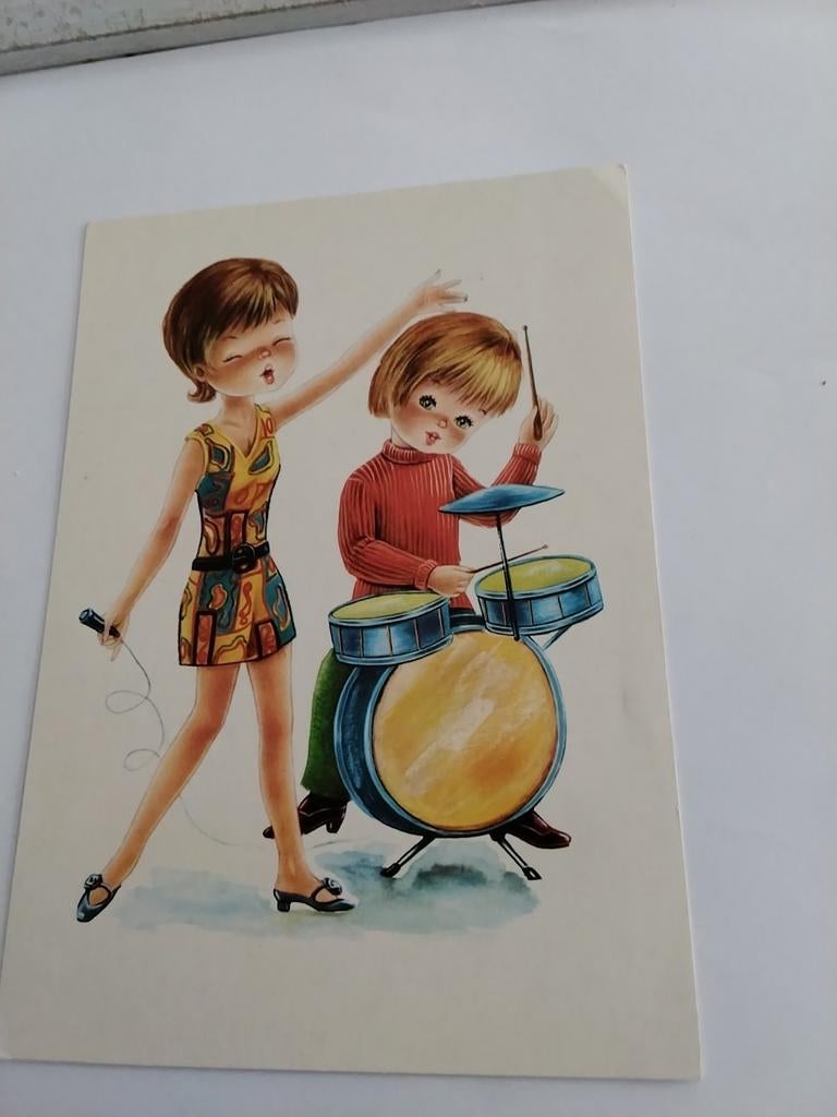 MUZIKANTJES / MEISJE ZINGT  BIJ DRUMMER, Ophalen of Verzenden, Voor 1920, Kinderen
