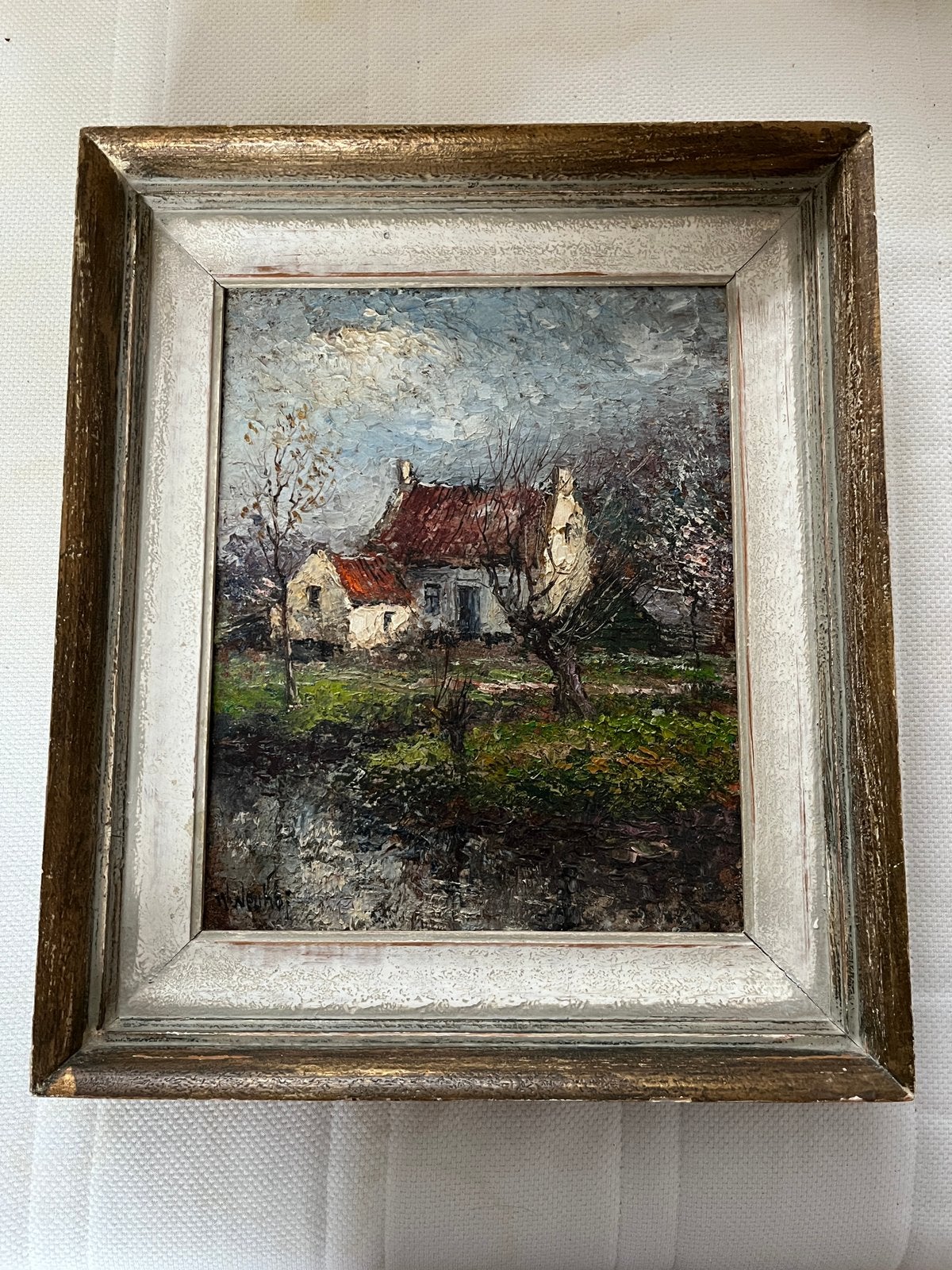 Walthère Neuhof olieverfschilderij boerderij Maastricht, Antiek en Kunst, Doek, Oud hollands, Ophalen of Verzenden, Handgeschilderd