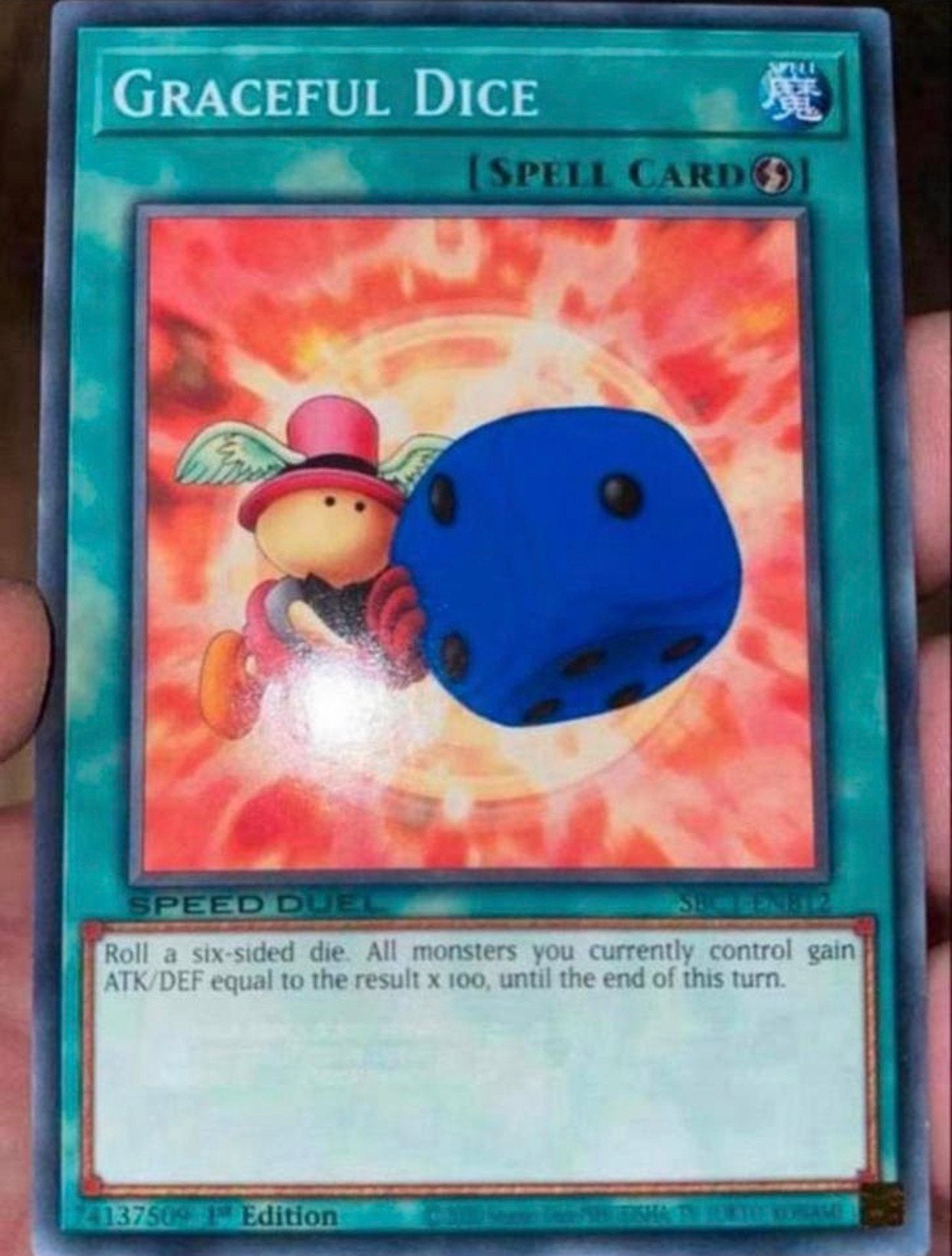 Yu-Gi-Oh! Graceful Dice SBC1 1st Ed Duel Promo !, Ophalen of Verzenden, Zo goed als nieuw, Losse kaart