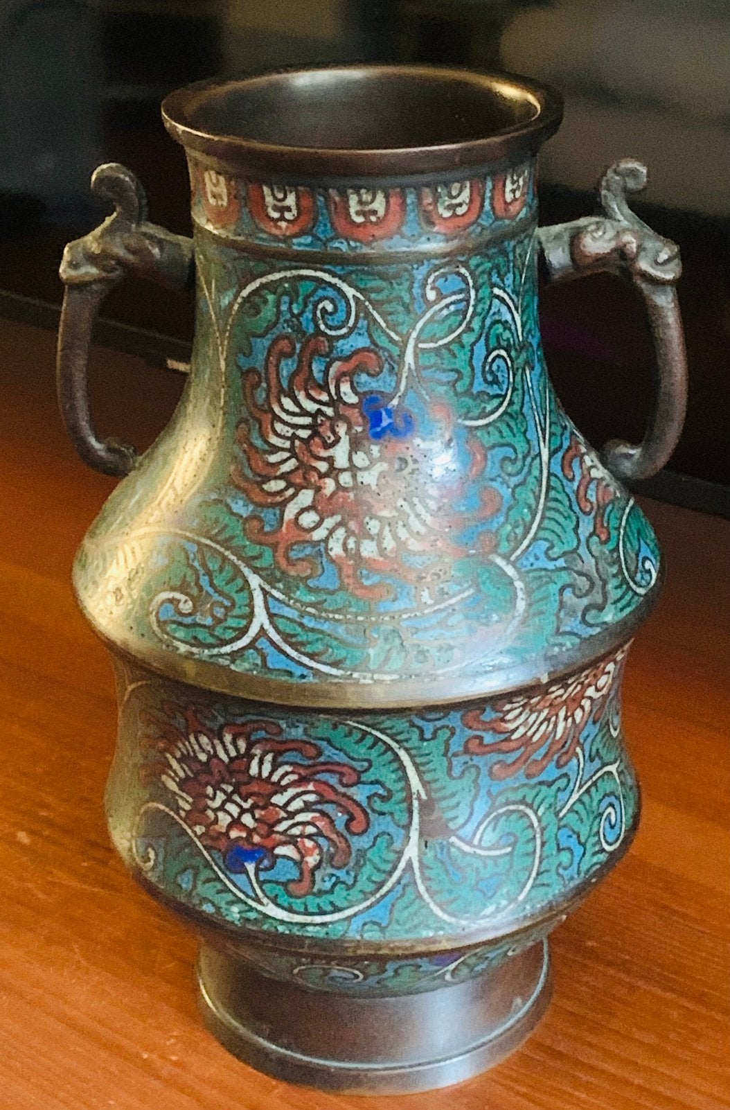Japanse bronze vaas Cloisonné bloemendecor Meiji periode, Ophalen of Verzenden