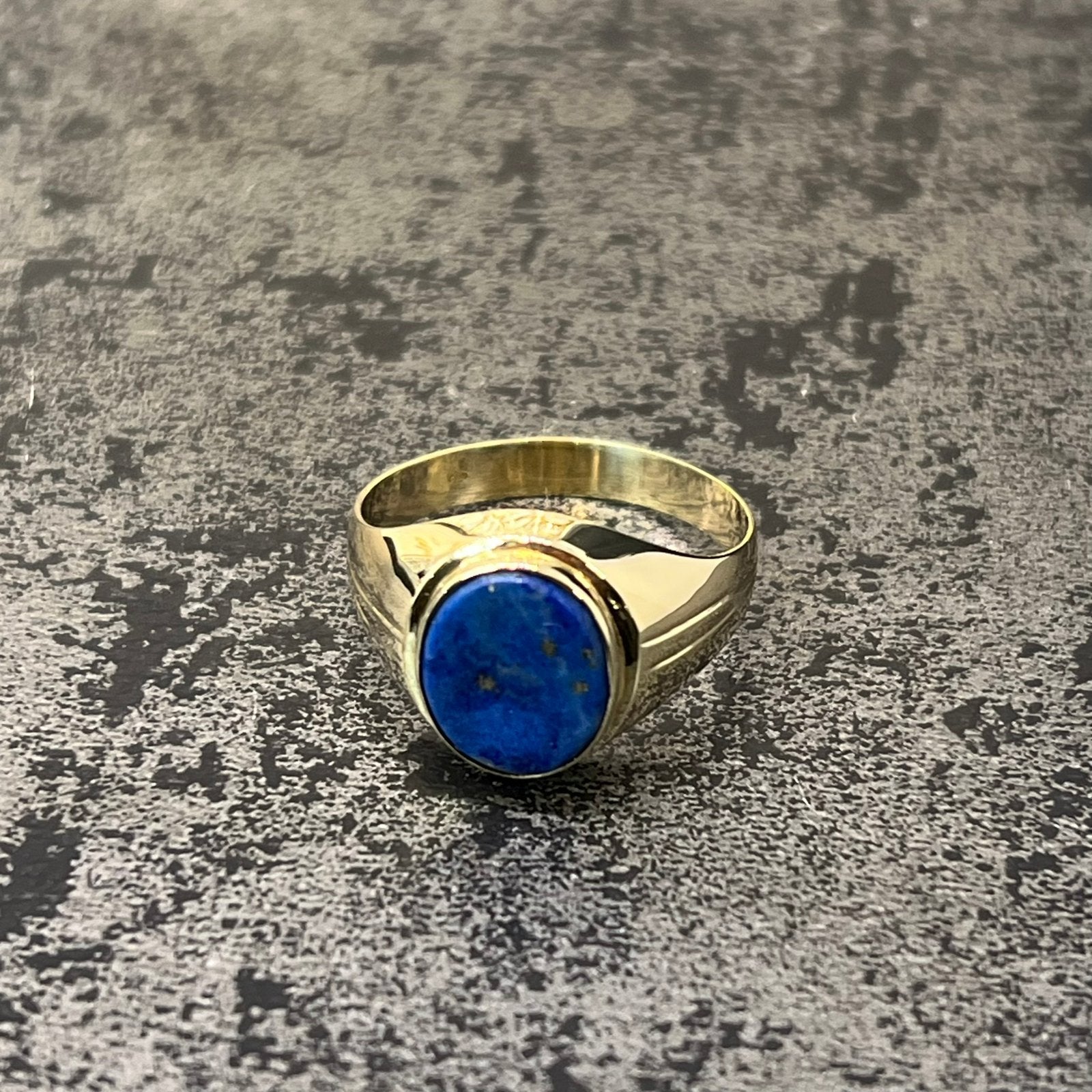 14 karaat gouden ring zegelring blauw steen heren, Ophalen of Verzenden, Zo goed als nieuw, Goud, Dame
