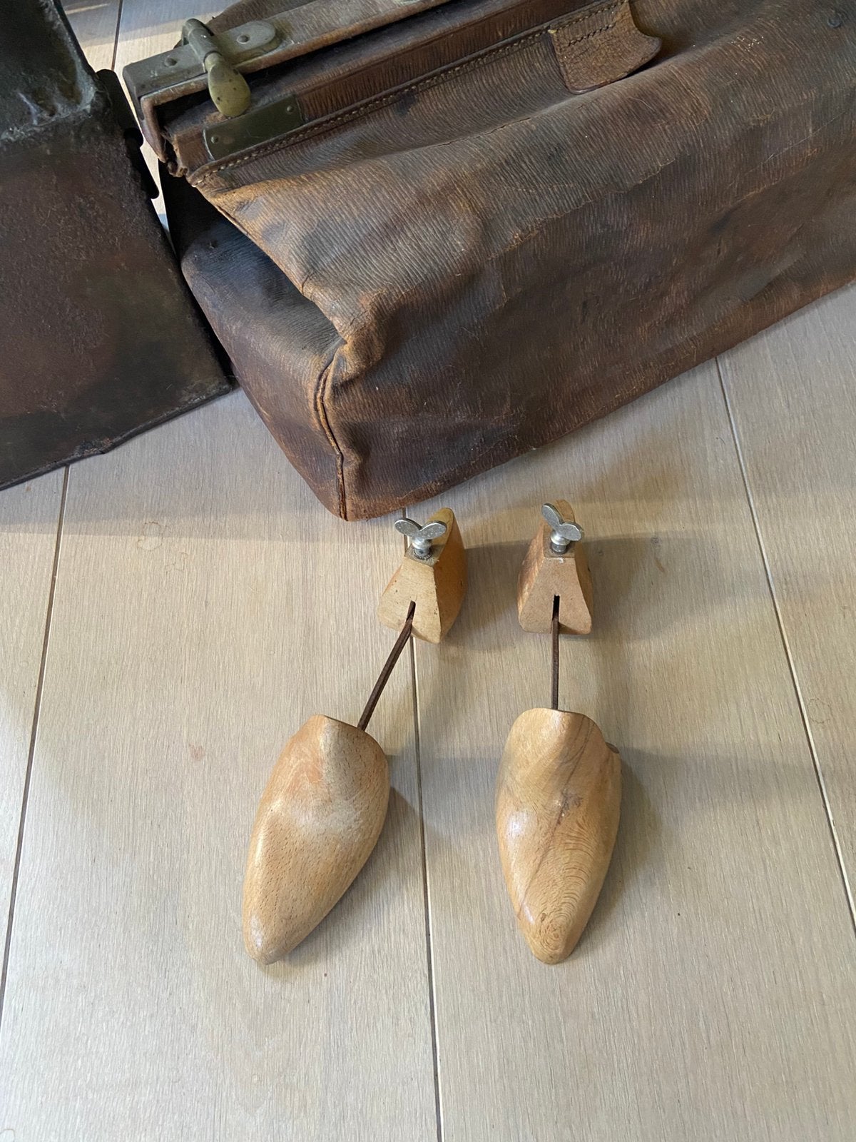 Vintage schoenspanners met verst. stang met vleugelmoer, Ophalen of Verzenden