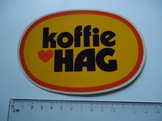 sticker oud KOFFIE HAG logo dik plastic retro coffee cafe, Verzamelen, Verzenden, Zo goed als nieuw, Bedrijf of Vereniging