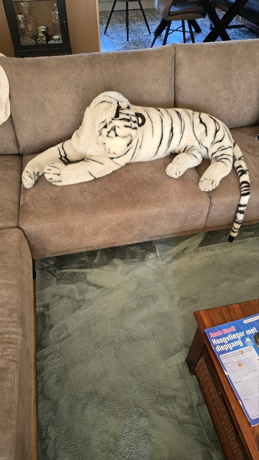 Grote witte tijger knuffel - Zo goed als nieuw, Ophalen, Overige merken, Overige karakters, Zo goed als nieuw