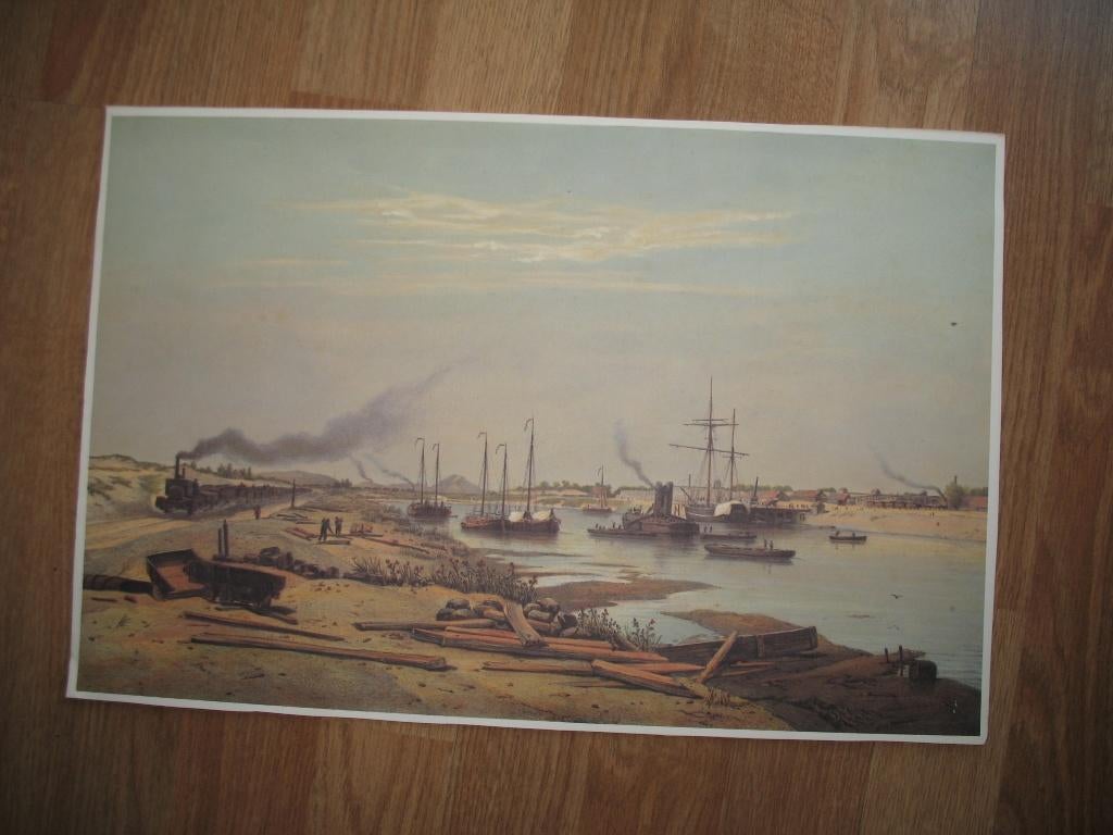 Grote Oude Prent Noordzeekanaal ( nr 4 ) Vintage, Antiek en Kunst, Ophalen of Verzenden