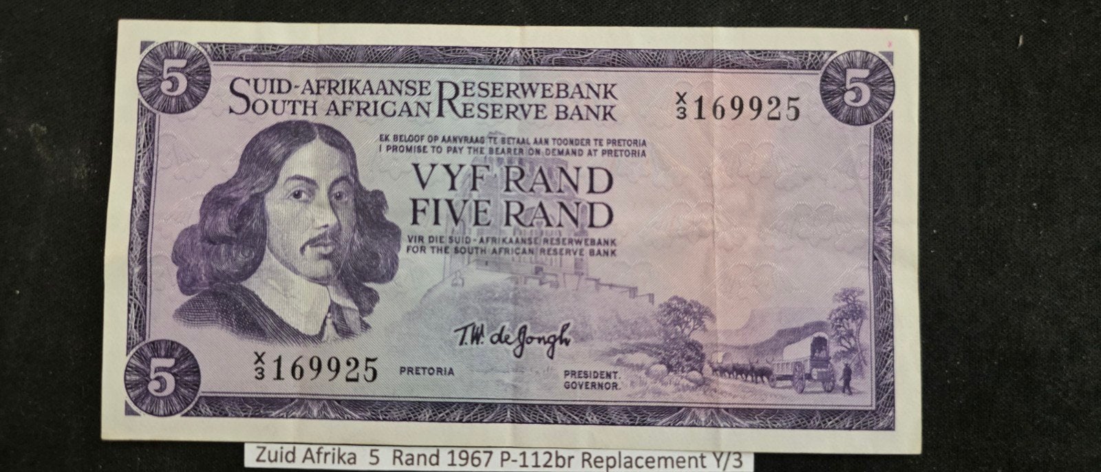 Zuid-Afrika 5 Rand 1967 P-112br Vervanging Y/3, Postzegels en Munten, Ophalen of Verzenden, Los biljet