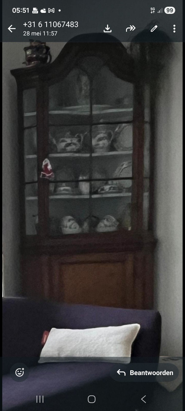 Hollandse eiken hoekvitrine ca 1800, Antiek en Kunst, Antiek | Meubels | Kasten, Ophalen