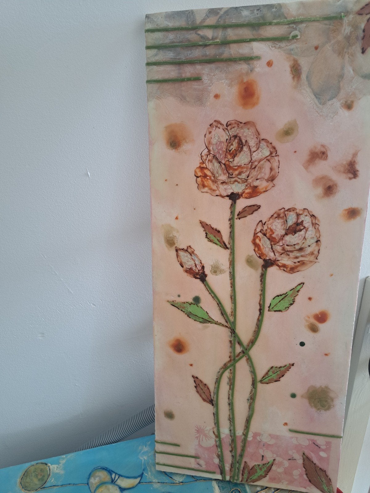 Handgeschilderd kunstwerk: Rozen op canvas, Antiek en Kunst, Kunst | Schilderijen | Klassiek, Ophalen of Verzenden