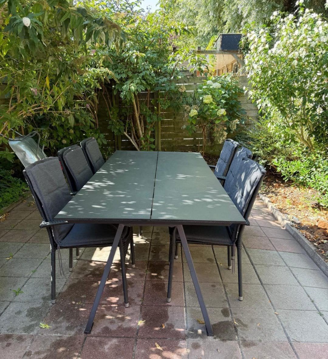Tuinset met 6 stoelen en tafel, Tuin en Terras, Ophalen, Gebruikt, 6 zitplaatsen, Wicker