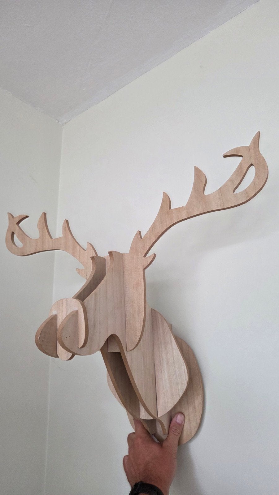 Houten hertenkop wanddecoratie, Ophalen, Hout, Zo goed als nieuw, Modern