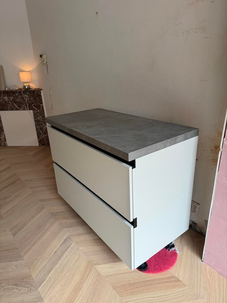 Moderne ladekast / keukenkast met 2 laden en keramiek blad, Overige materialen, 1 of 2 laden, Zo goed als nieuw, Minder dan 100 cm