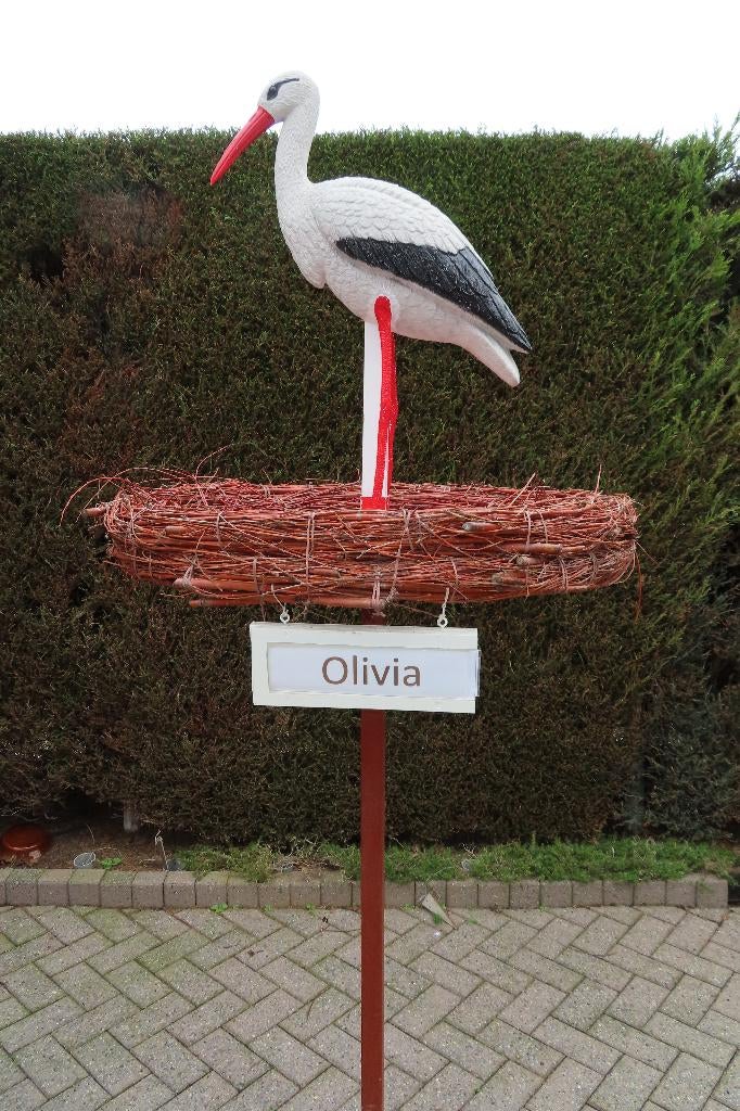 Geboorte aankondiging 3d ooievaar met ooievaars nest en ei, Ophalen, Nieuw, Geboortebord
