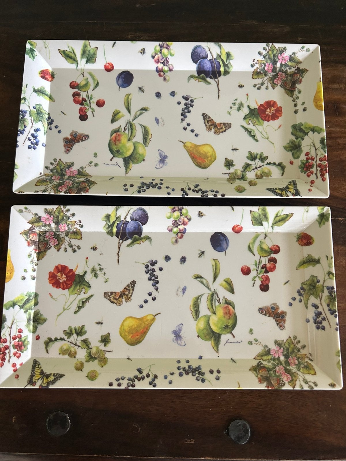 Twee dienbladen Janneke Brinkman Fruit & Flowers Mepal, Ophalen of Verzenden, Gebruikt, Porselein, Overige stijlen