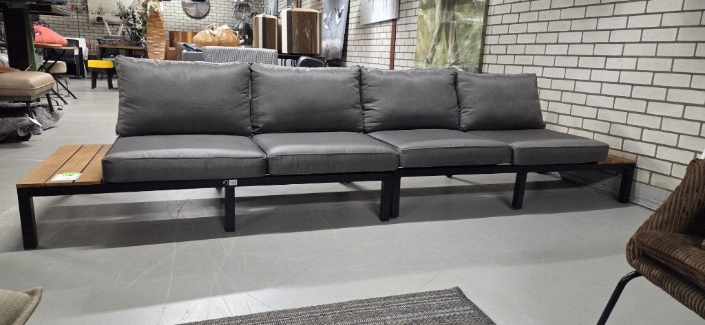 Lange tuinbank loungebank aluminium stof hout terras tuin, Tuin en Terras, Ophalen, 4 zitplaatsen, Aluminium, Zo goed als nieuw