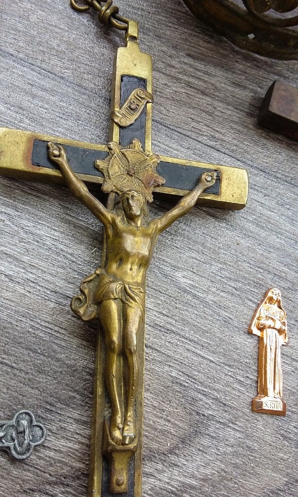 19 de eeuw GROOT Lot Religie Kruis Rozenkrans Maria Kroon, Antiek en Kunst, Antiek | Religie, Ophalen of Verzenden