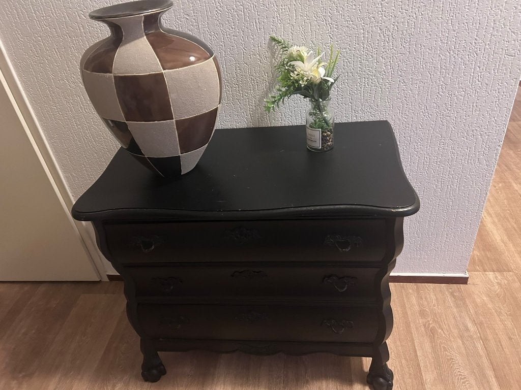 Zwarte klassieke ladekast / buikkast – 3 ruime lades, Ophalen, Gebruikt, 50 tot 100 cm, 3 of 4 laden