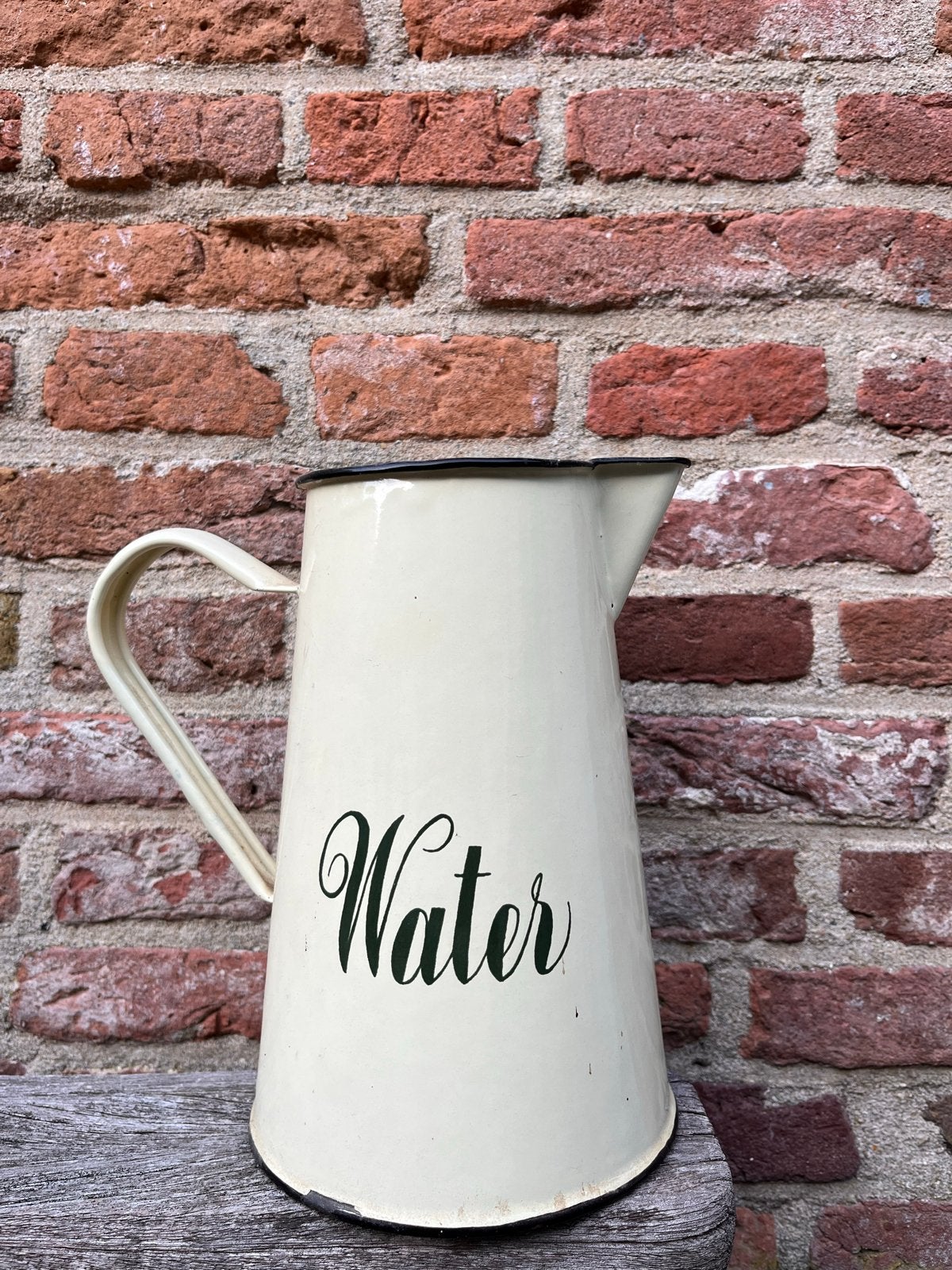 Vintage geëmailleerde waterkan - Crème met 'Water', Ophalen of Verzenden