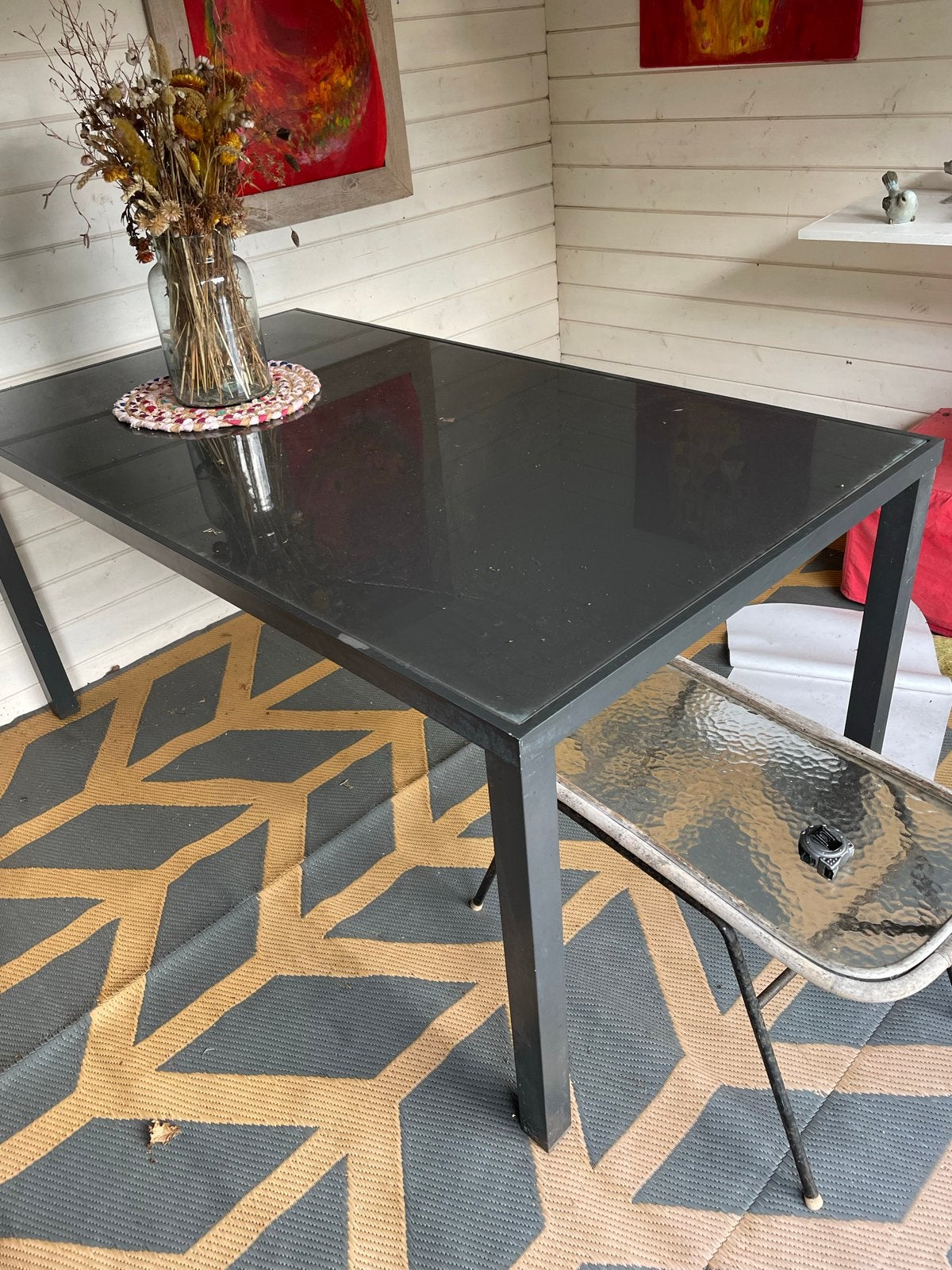 Aluminium tuintafel met veiligheidsglas 160x90, Ophalen, Gebruikt, Rechthoekig, Aluminium