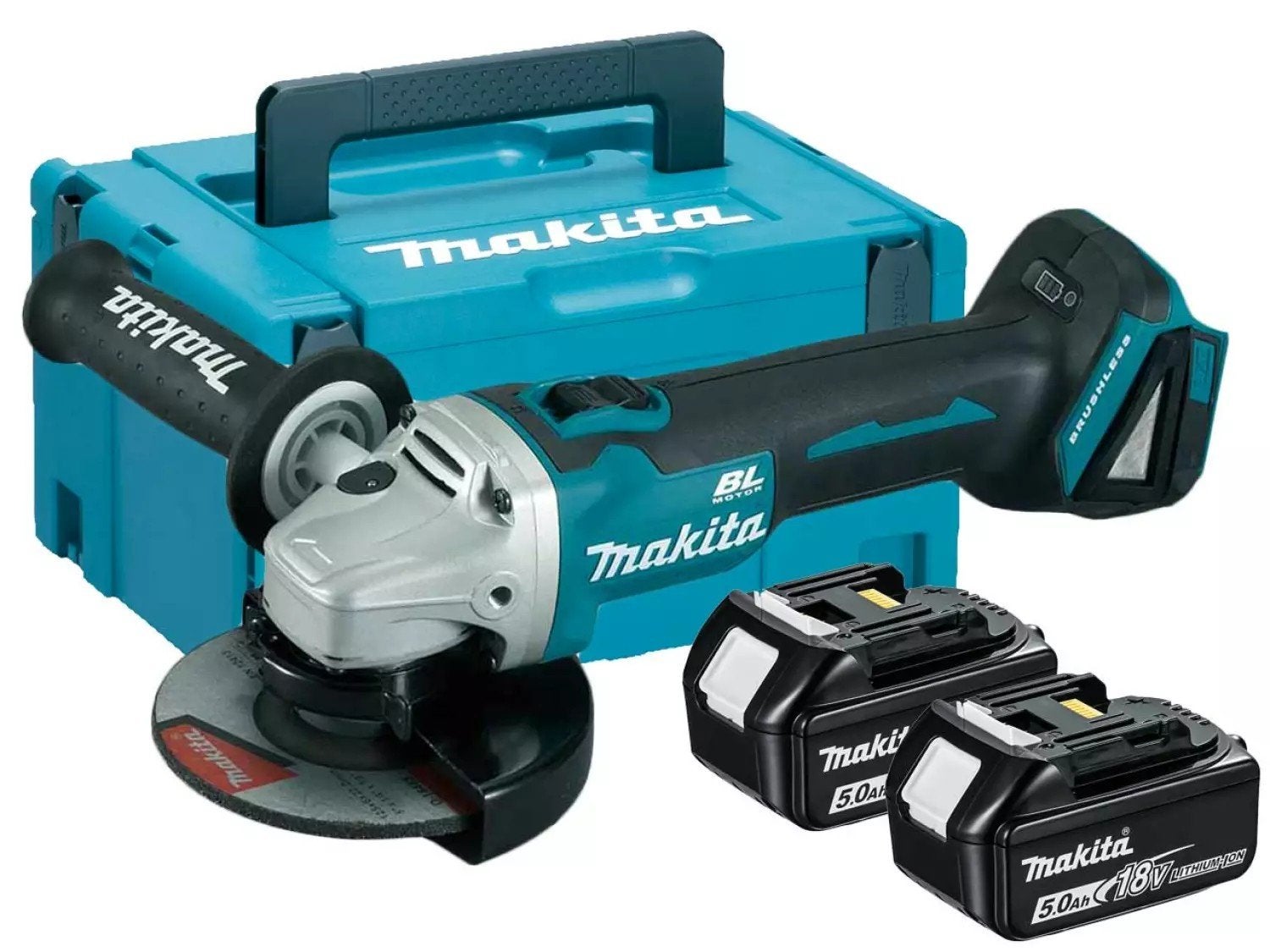 Gebruikte Makita Slijptol met Accu's en Koffer, Ophalen of Verzenden, Gebruikt, 1000 watt of meer, Haakse handslijpmachine