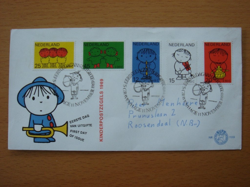 NVPH E100 1e Dag-enveloppe Kinderzegels 1969, Ophalen of Verzenden, Beschreven, Nederland