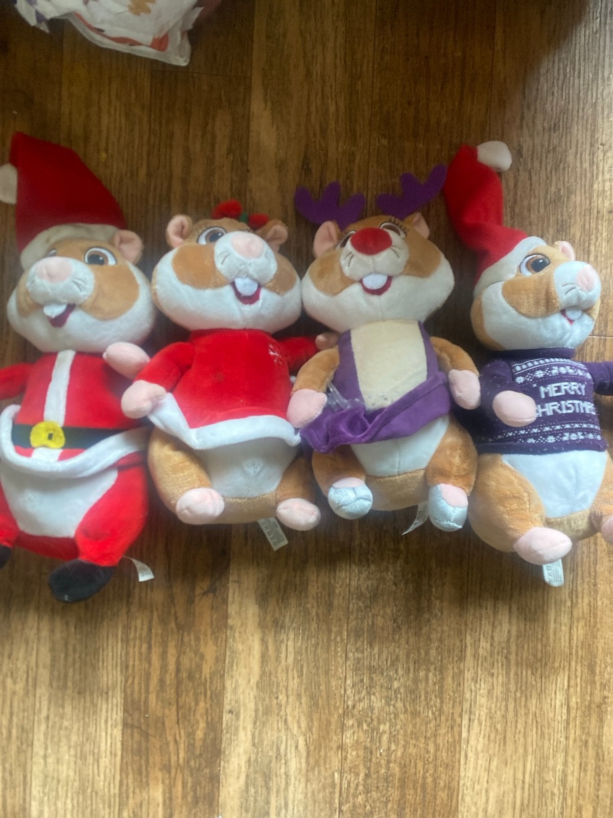 Set van 4 kerstknuffels ah - Hamsters in feestelijke kleding, Hamster, Ophalen of Verzenden, Zo goed als nieuw, Middelgroot (20 tot 80 cm)