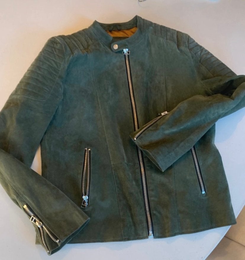 Goosecraft Biker 972 suède jas - Nieuwstaat, Ophalen of Verzenden, Zo goed als nieuw, Maat 42/44 (L), Groen