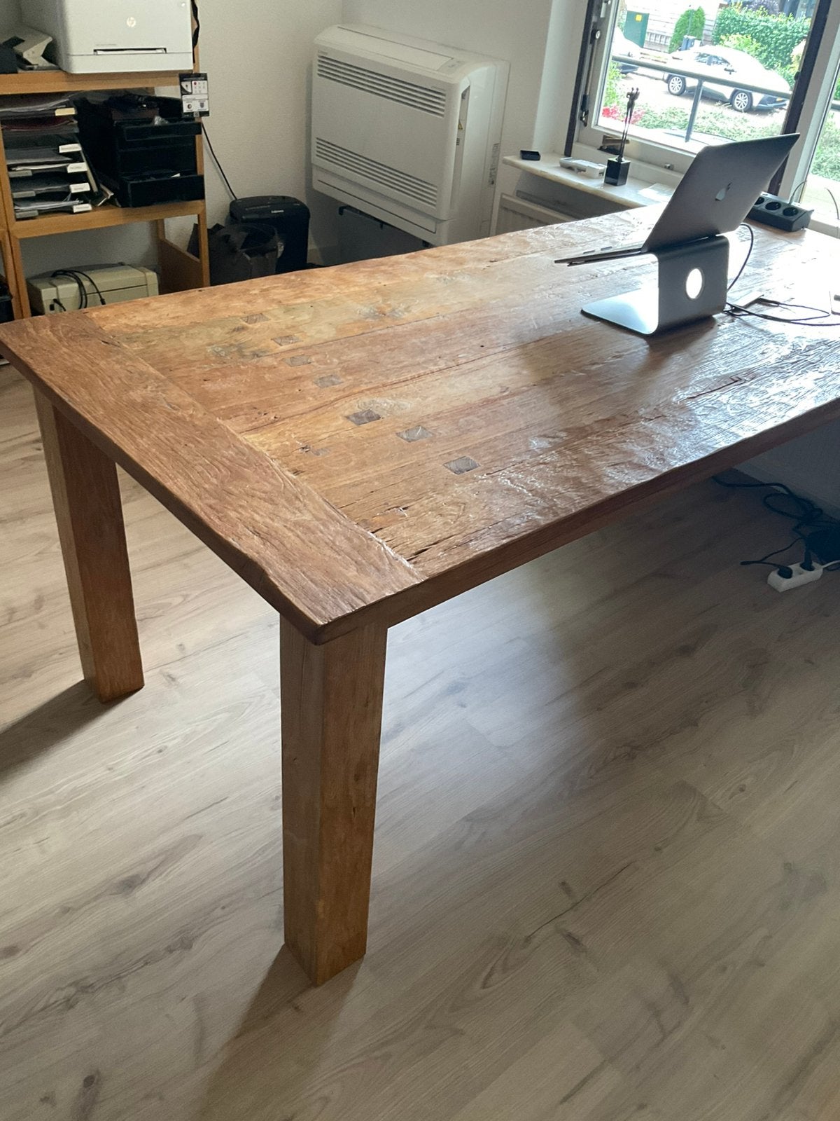 Robuuste massief houten tafel / eettafel / bureau, Huis en Inrichting, Tafels | Eettafels, Ophalen, Gebruikt, 200 cm of meer, 50 tot 100 cm