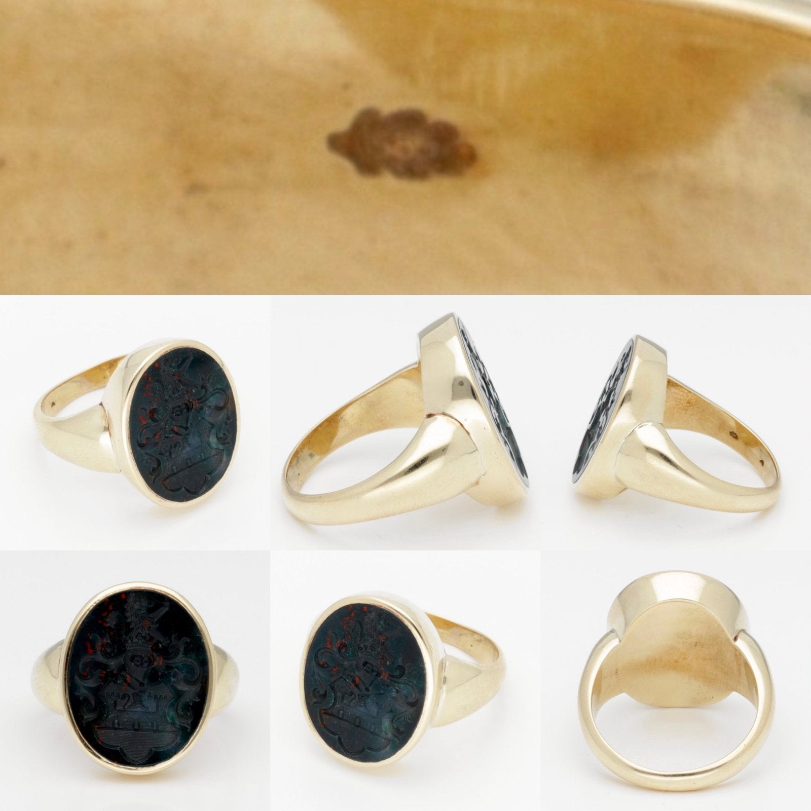 14kt gouden zegelring heliotroop, maat 59/18.75, Sieraden, Tassen en Uiterlijk, Ringen, Ophalen, 18 tot 19, Gebruikt, Heer