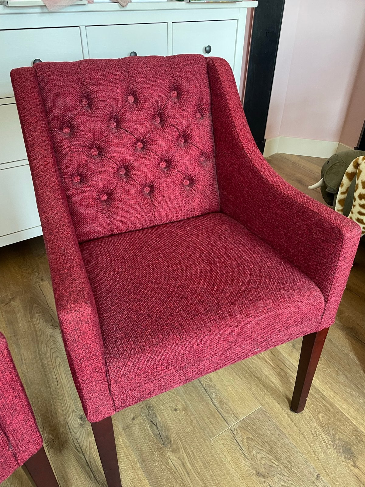 Twee comfortabele bordeauxrode eetkamerstoelen, Ophalen, Gebruikt, Twee, Overige kleuren