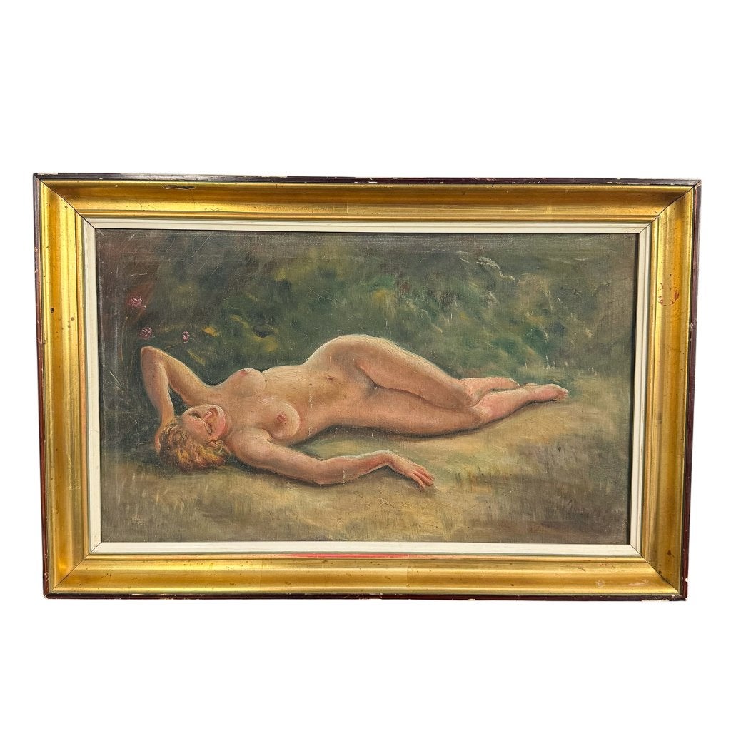 Olieverf schilderij antiek Naakt vrouw, Doek, Portret of Personen, Ophalen of Verzenden, Olieverf