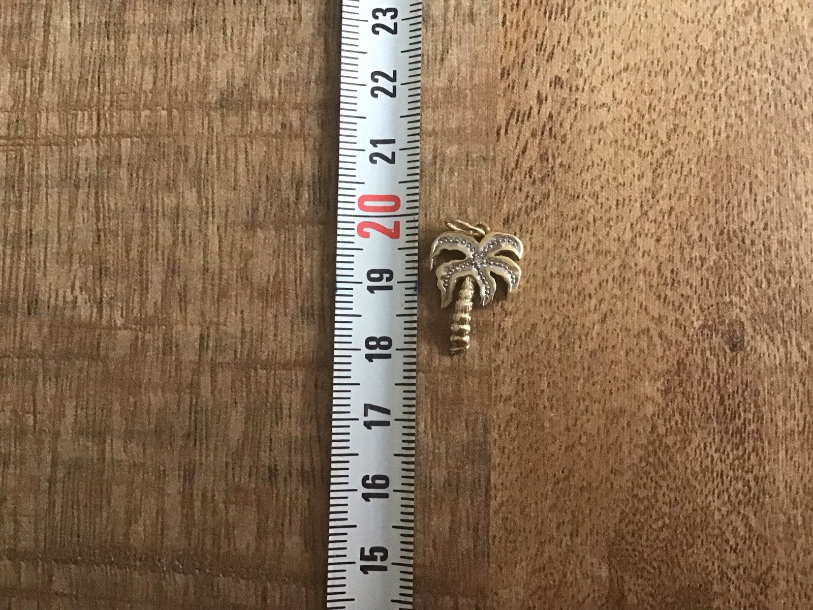 Gouden palmboom hanger met mini diamantje. 585. 14 k, Sieraden, Tassen en Uiterlijk, Kettinghangers, Gebruikt, Goud, Overige voorstellingen