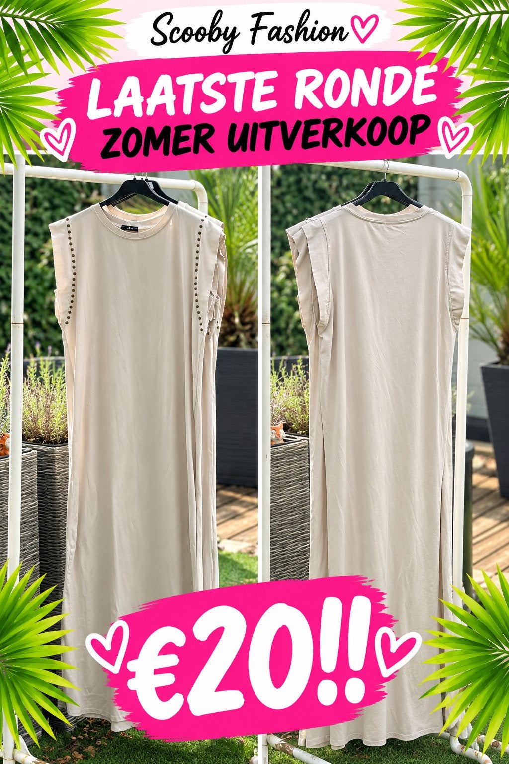 Lange jurk met studs - Beige - Maat M, Maat 38/40 (M), Beige, Nieuw, Ophalen of Verzenden