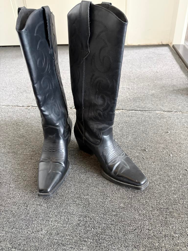 Zwarte cowboylaarzen met borduursel - 40, Ophalen of Verzenden, Gedragen, Zwart, Hoge laarzen