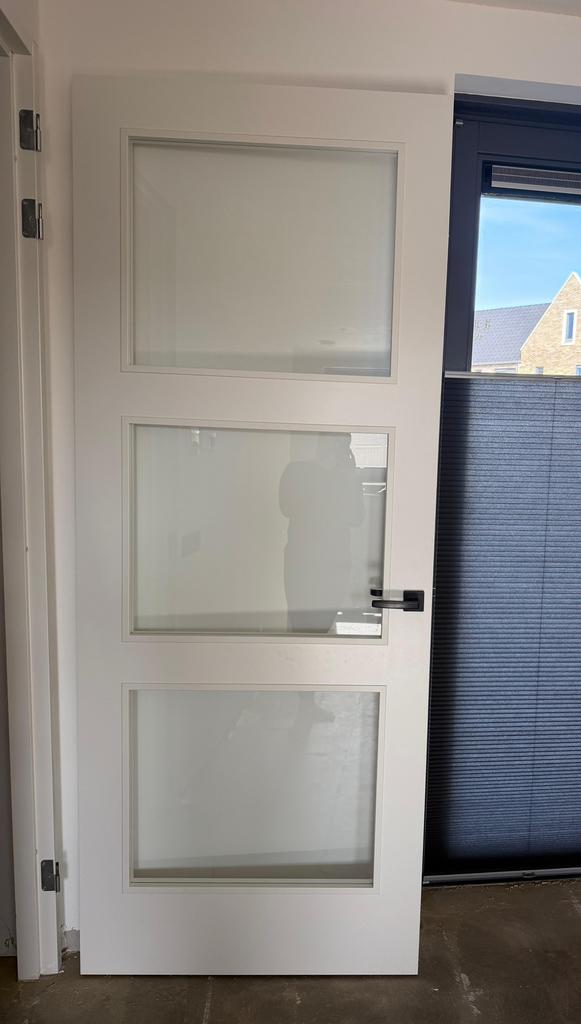 Houten opdekdeur met glas – 231,5 x 93 cm, Ophalen, 80 tot 100 cm, 215 cm of meer, Binnendeur